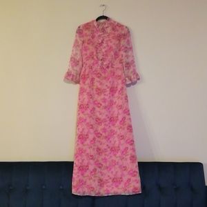 Vintage 60s Hostess Cocktail Pink Floral Dress